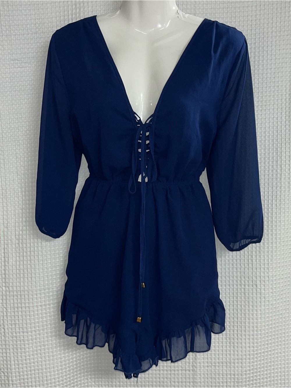 Love Culture Navy Blue V-Neck Tie-Front Tunic Romper size large